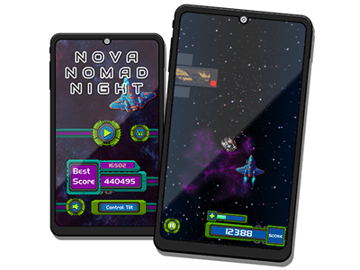 Nova Nomad Night app and game screens